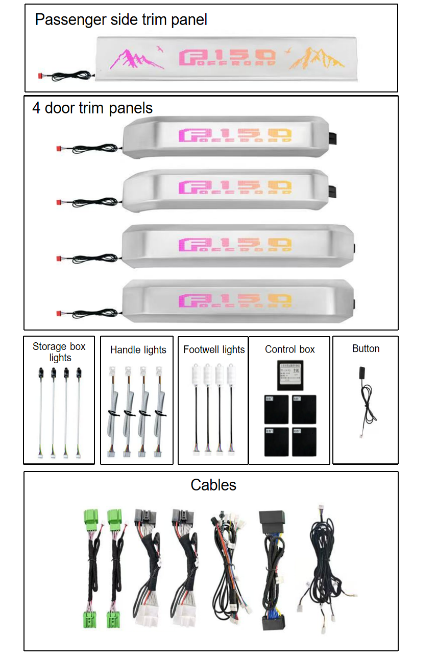 Car Ambient Lights for Ford F150 2015-2020 - 17 LED Lights for Door Panels, Storage Box, Footwell, and Control Panel