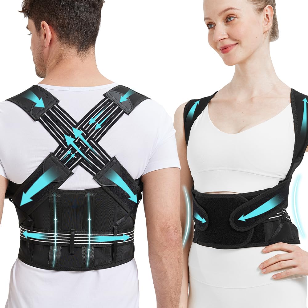 Back Brace Posture Corrector for Women and Men, Upgraded Full Back Brace Support, Adjustable Shoulder Back Support, Upper and Lower Back Pain Relief - Scoliosis, Hunchback, Hump, Thoracic, Spine Corrector