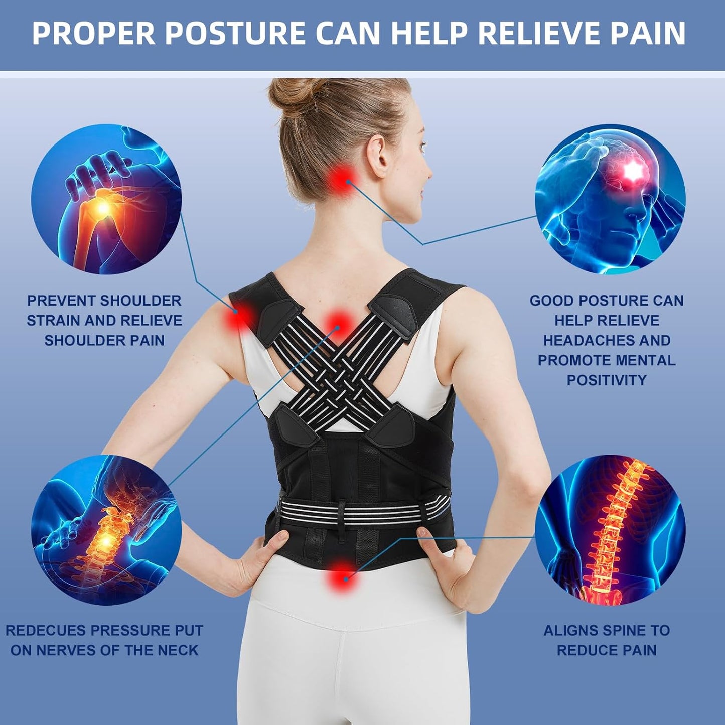 Back Brace Posture Corrector for Women and Men, Upgraded Full Back Brace Support, Adjustable Shoulder Back Support, Upper and Lower Back Pain Relief - Scoliosis, Hunchback, Hump, Thoracic, Spine Corrector