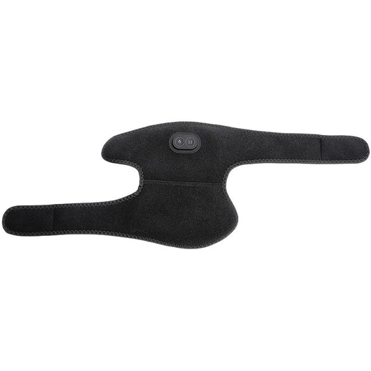 Heated shoulder support wrap in black showing shoulder and upper arm coverage