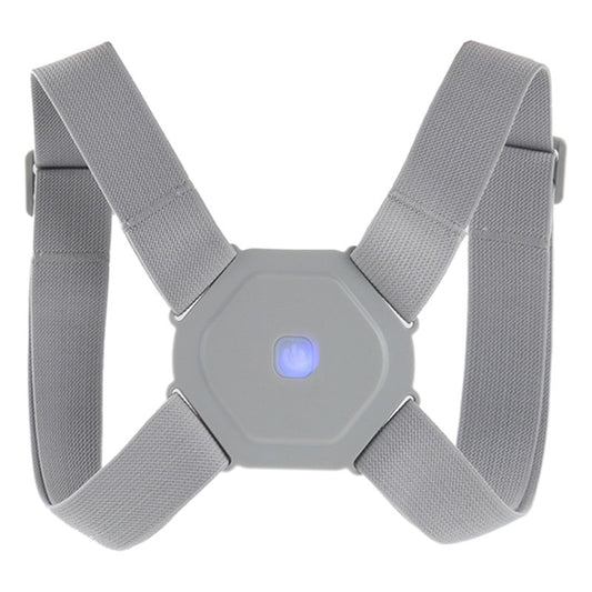 Gray posture corrector brace with cross-back straps and center control unit