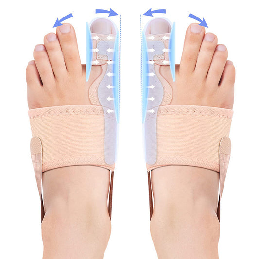 Big toe support brace worn on foot showing wrap-around fit and support position