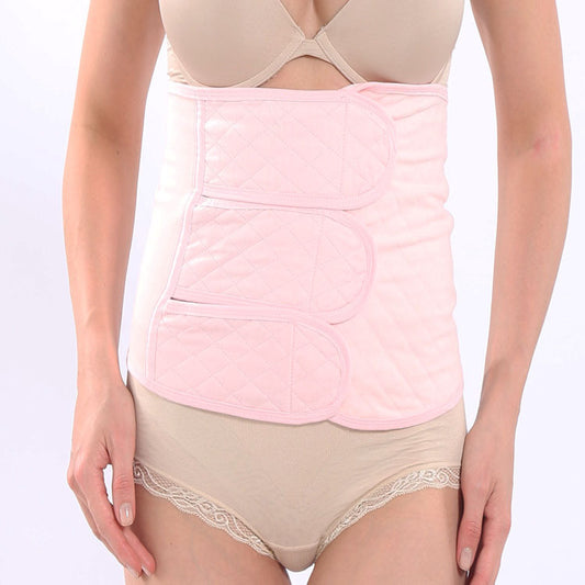 Pink postpartum abdominal support belt worn front view
