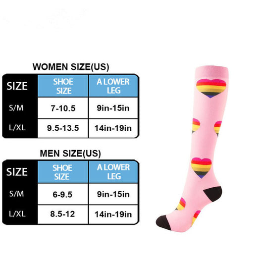 Rainbow Heart on Pink Compression Socks