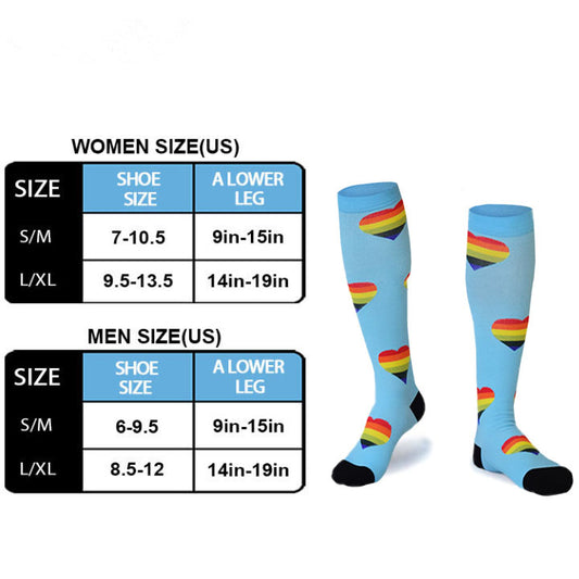 Rainbow Heart on Blue Compression Socks