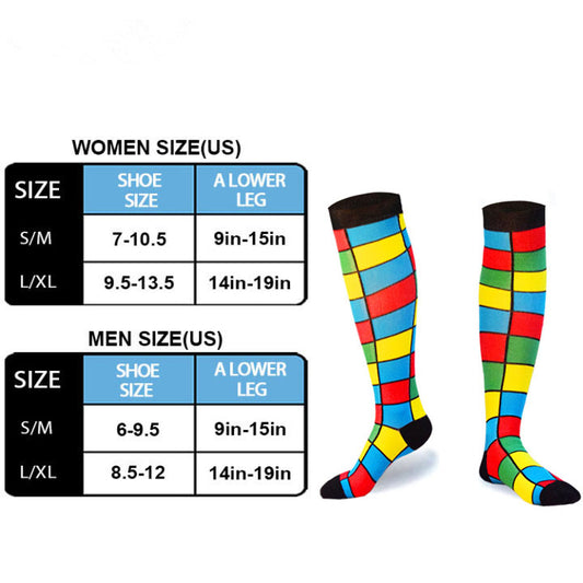 Bright Block-Pattern Compression Socks