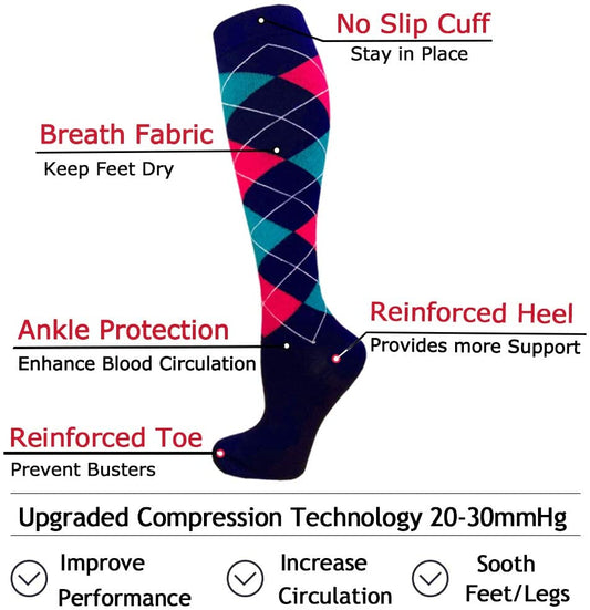 Argyle Knee-High Compression Socks