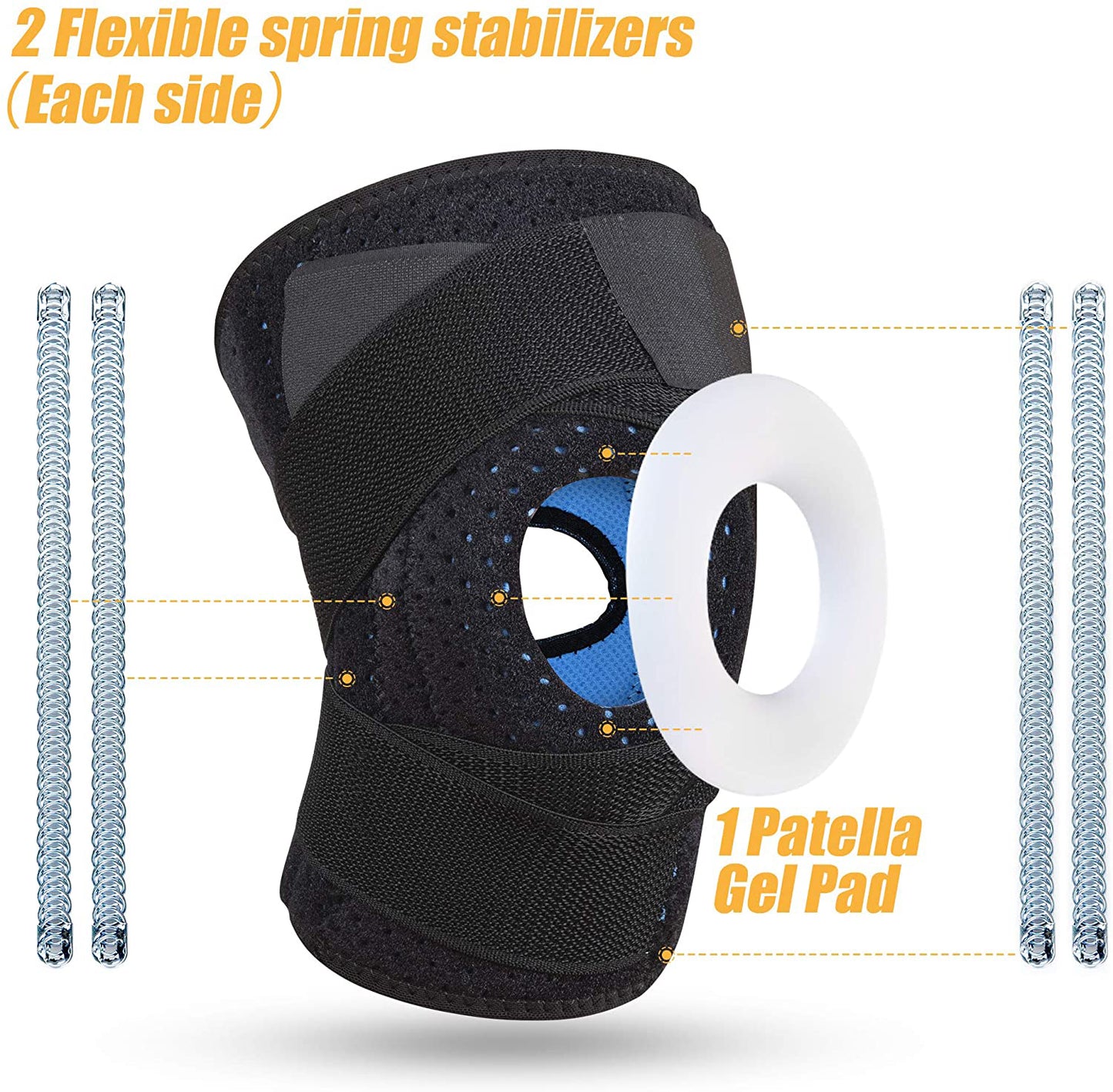 Knee Braces with Spring Stabilizers & Gel Patella Pad for Knee Support – Adjustable Compression Wrap for Running, Arthritis, Meniscus, Tear for Men & Women