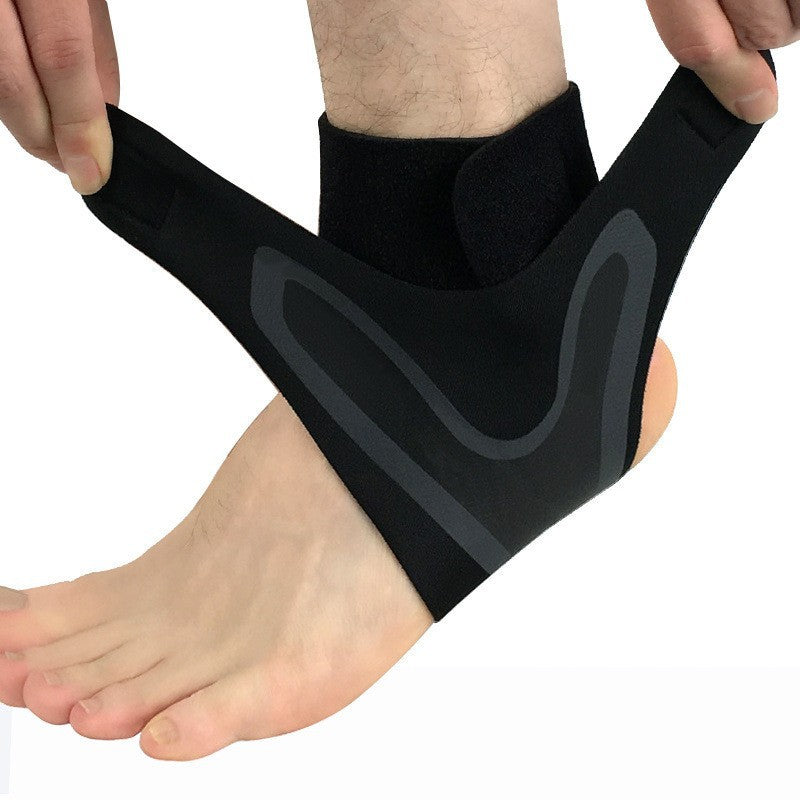 Close-up of black ankle wrap brace with supportive fit