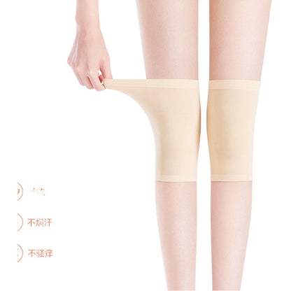 Modal knee support sleeve in skin tone worn on leg showing lightweight pull-on fit