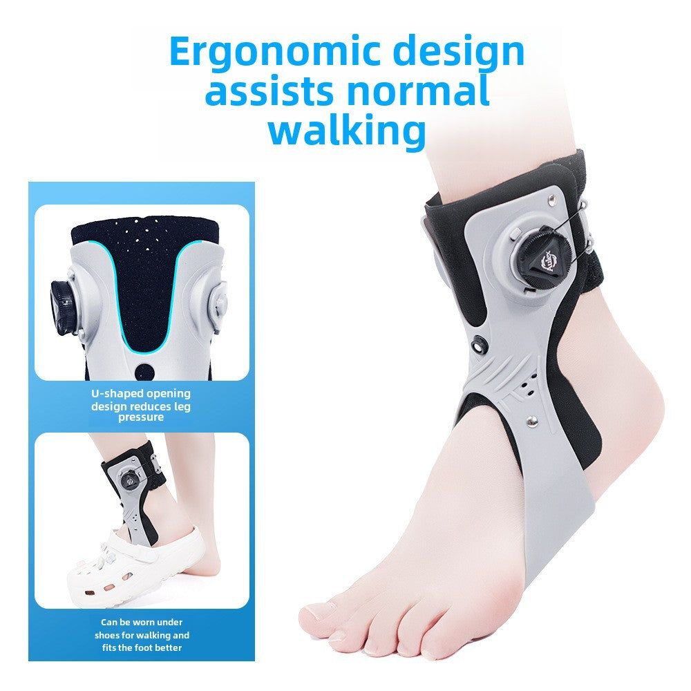 Side view of open heel ankle brace with rigid shell and adjustable support design