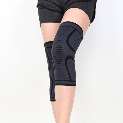 Knitted knee support sleeve in black with blue trim front view