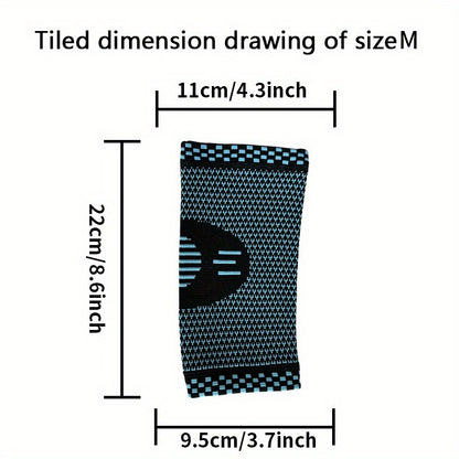 Adult wearing breathable elbow support sleeve during sports activity