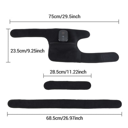 Black heated support brace laid flat showing wrap shape and size reference