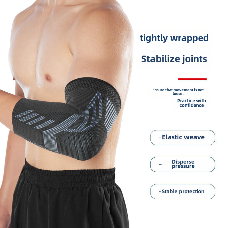 Breathable knit elbow compression sleeve showing supportive stretch design