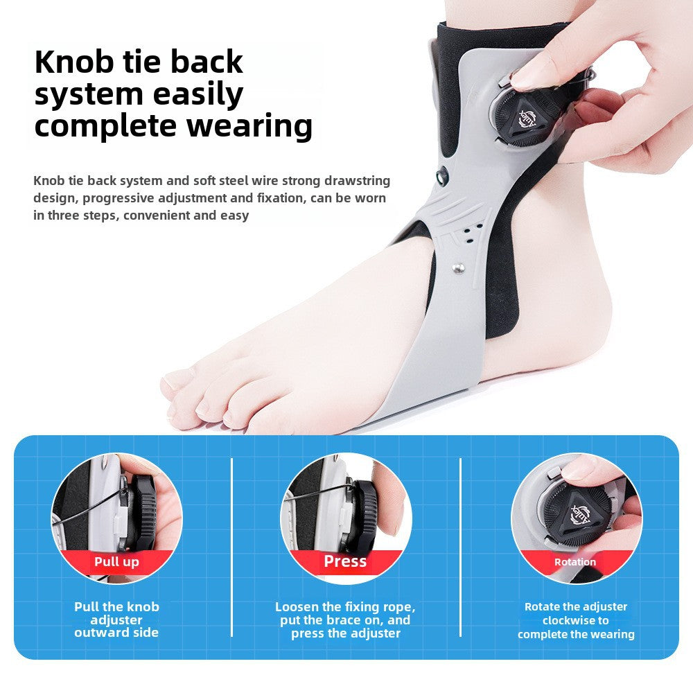 Ankle brace adjustment view showing dial closure and strap fit system