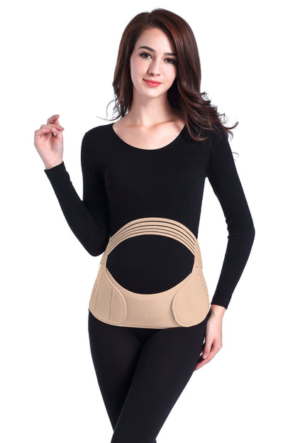 Black maternity support belt laid flat showing support structure and layered design