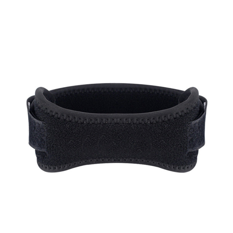 Adjustable patella knee brace shown from an alternate angle with open kneecap design and wrap straps