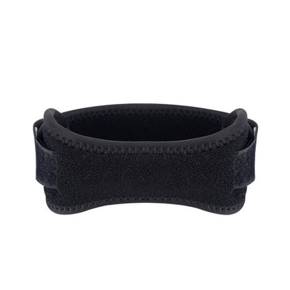 Adjustable patella knee brace shown from an alternate angle with open kneecap design and wrap straps