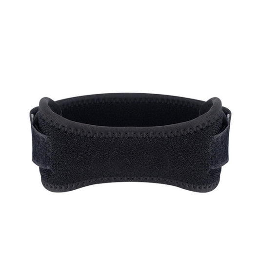 Adjustable patella knee brace shown from an alternate angle with open kneecap design and wrap straps