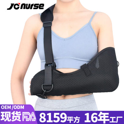 Front view of lightweight forearm sling with long support section and adjustable strap
