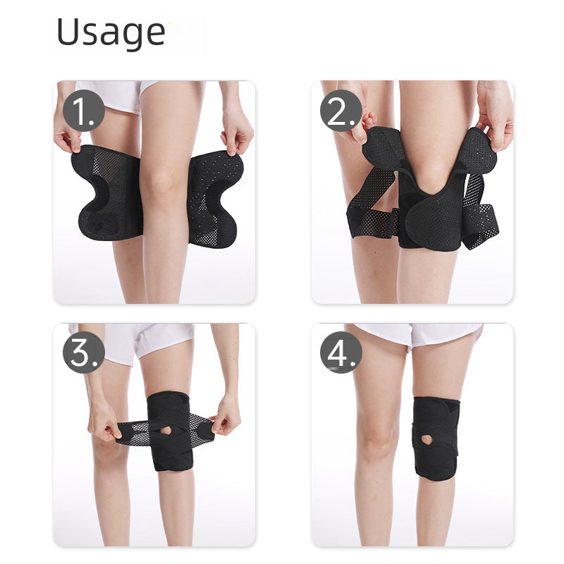 Black and white adjustable knee support straps displayed flat on white background