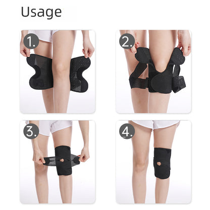 Black and white adjustable knee support straps displayed flat on white background