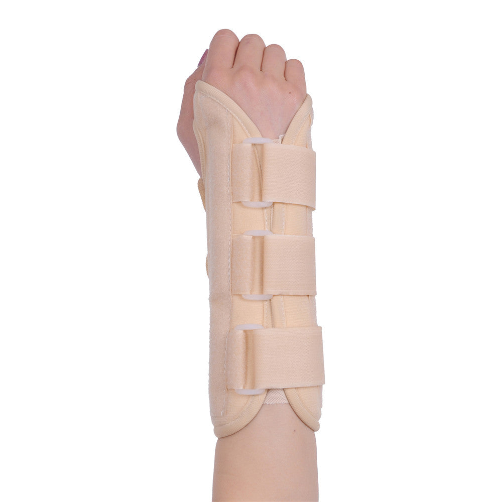 Side view of black thumb wrist brace showing forearm coverage and thumb opening