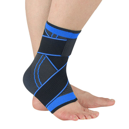 Dark blue ankle support sleeve with open heel and adjustable ankle wrap