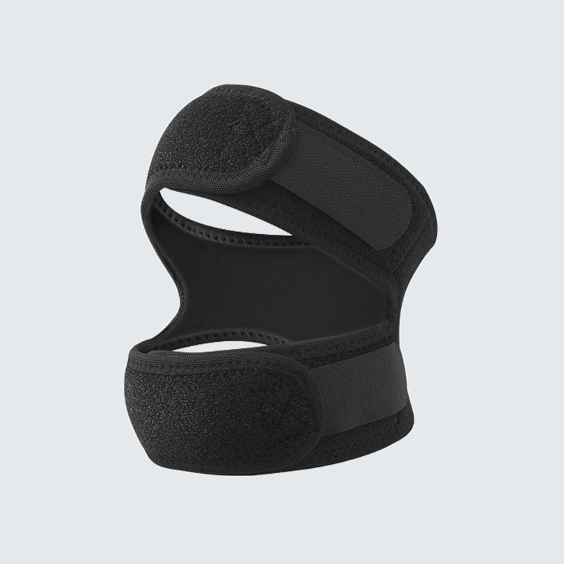 Black patella knee brace with adjustable wrap support and open front knee design