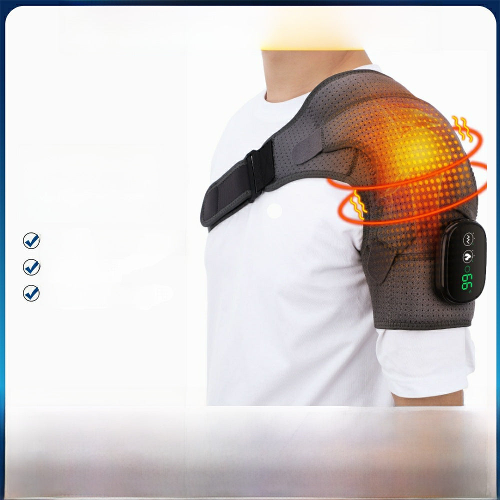 Heated shoulder brace details with support and comfort features