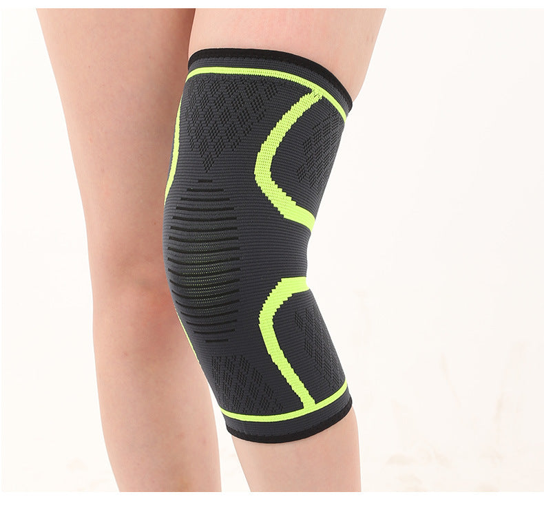 Green knitted knee support sleeve with breathable compression knit