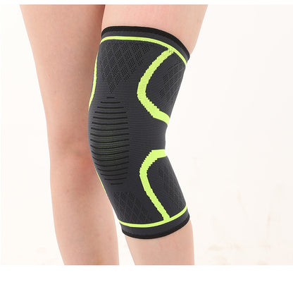 Green knitted knee support sleeve with breathable compression knit