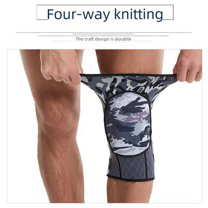 Black padded knee sleeve with front support panel and pull-on design