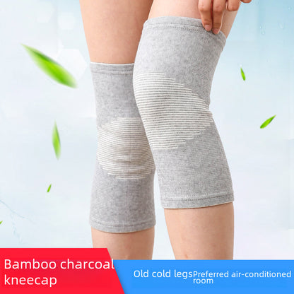 Gray knitted knee support sleeves shown on model