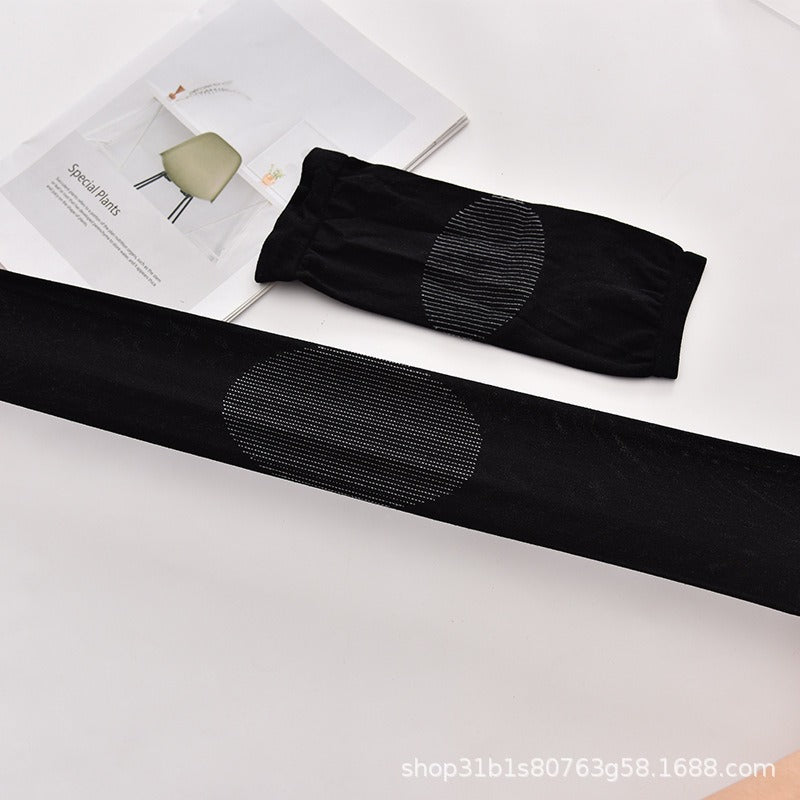 Black knitted knee support sleeves showing material and style details