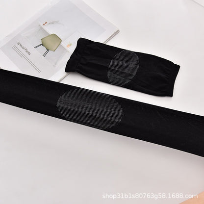 Black knitted knee support sleeves showing material and style details