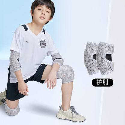 Angled view of kids padded elbow pad with adjustable fit design