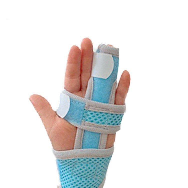 Pink two-finger support brace for kids with wrist strap and padded structure