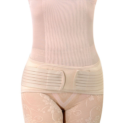 Breathable maternity support belt in skin color shown from the front