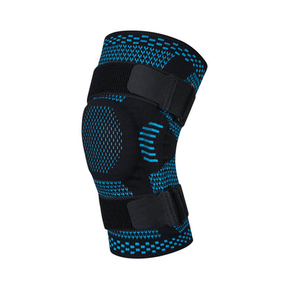 Dark gray knee support brace with silicone pad and side stabilizers