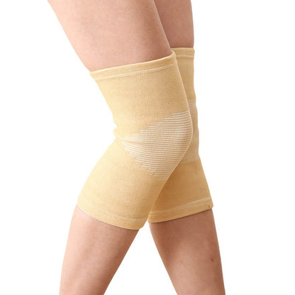 Skin tone knitted knee sleeve on model highlighting stretch knit construction