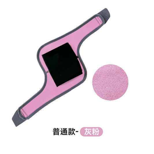 Adjustable knee support brace with strap in gray and pink