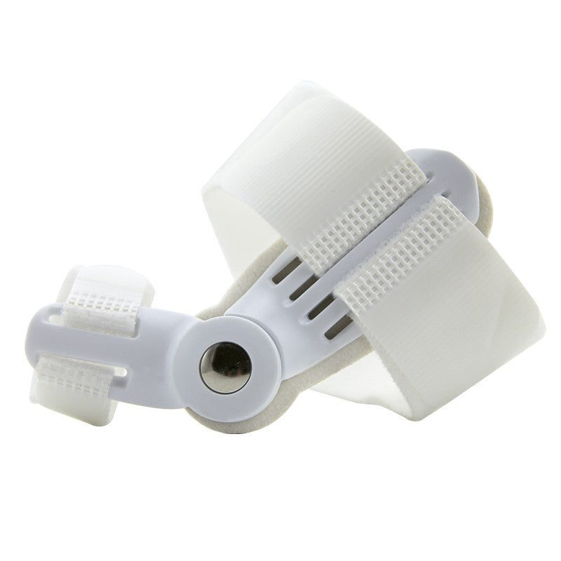 Angled view of adjustable toe brace showing the strap layout and structured splint