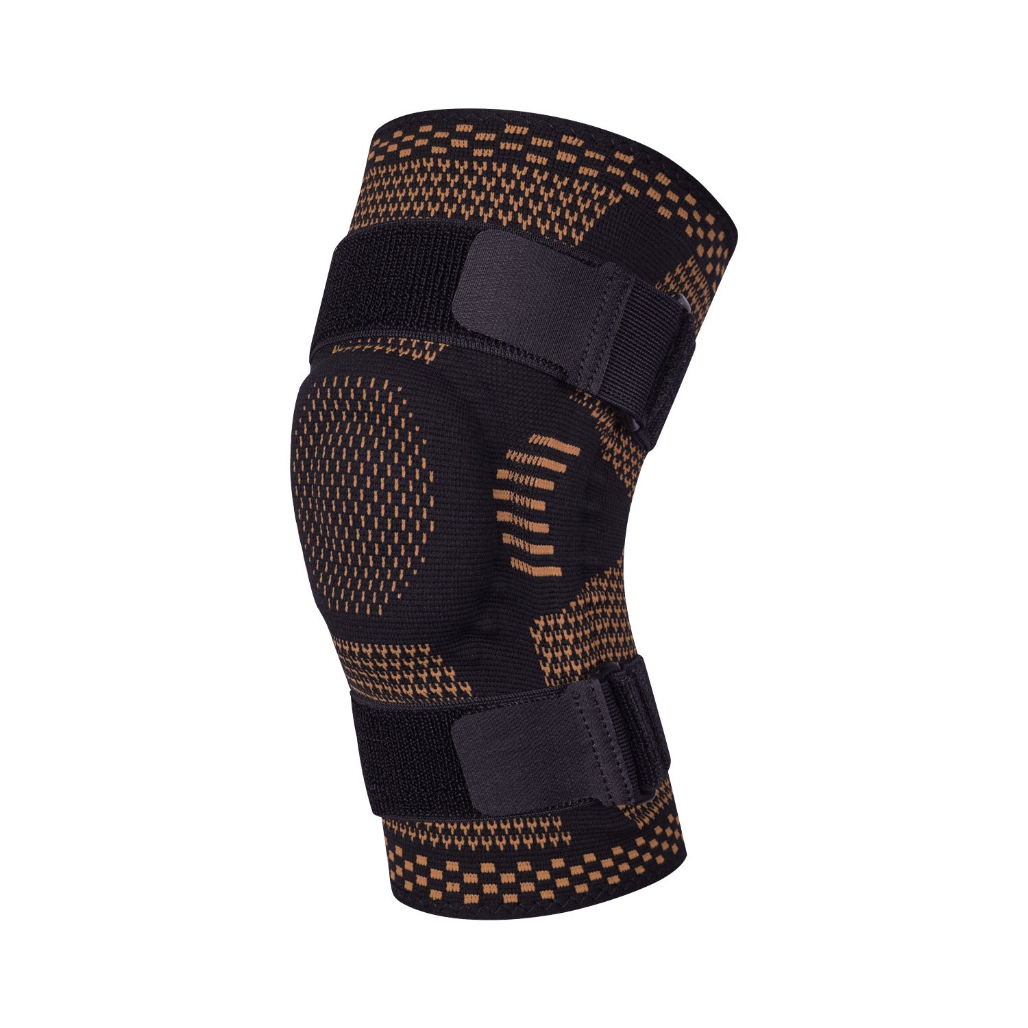 Black knee support brace with silicone pad and side stabilizers