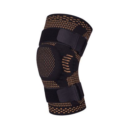 Black knee support brace with silicone pad and side stabilizers