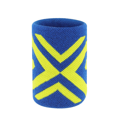 Stretch knit wrist support sleeve in blue and purple striped design