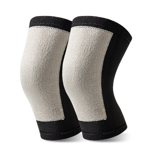 Knitted knee support sleeve with slip-on compression fit on white background