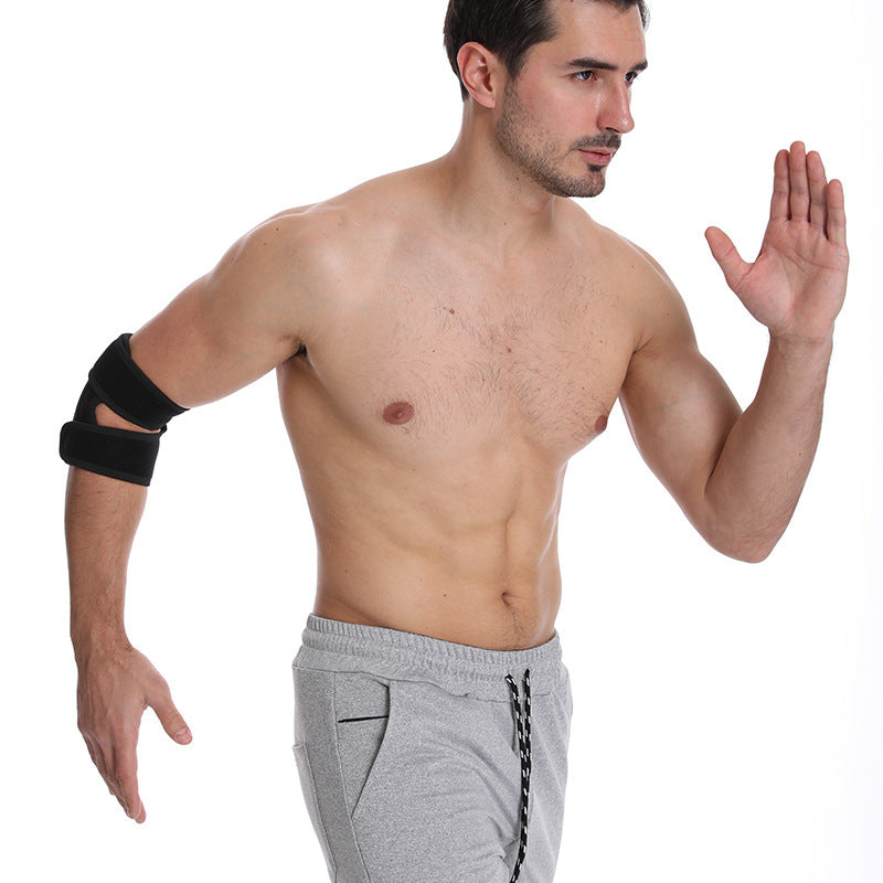 Breathable elbow support brace worn on forearm with adjustable straps