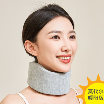 Front view of adjustable soft neck support brace worn on model